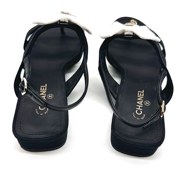 Chanel Interlocking CC Logo Grosgrain Chain Bow Black Sandals EU 37.5 US 6.5-7 - Picture 10 of 13